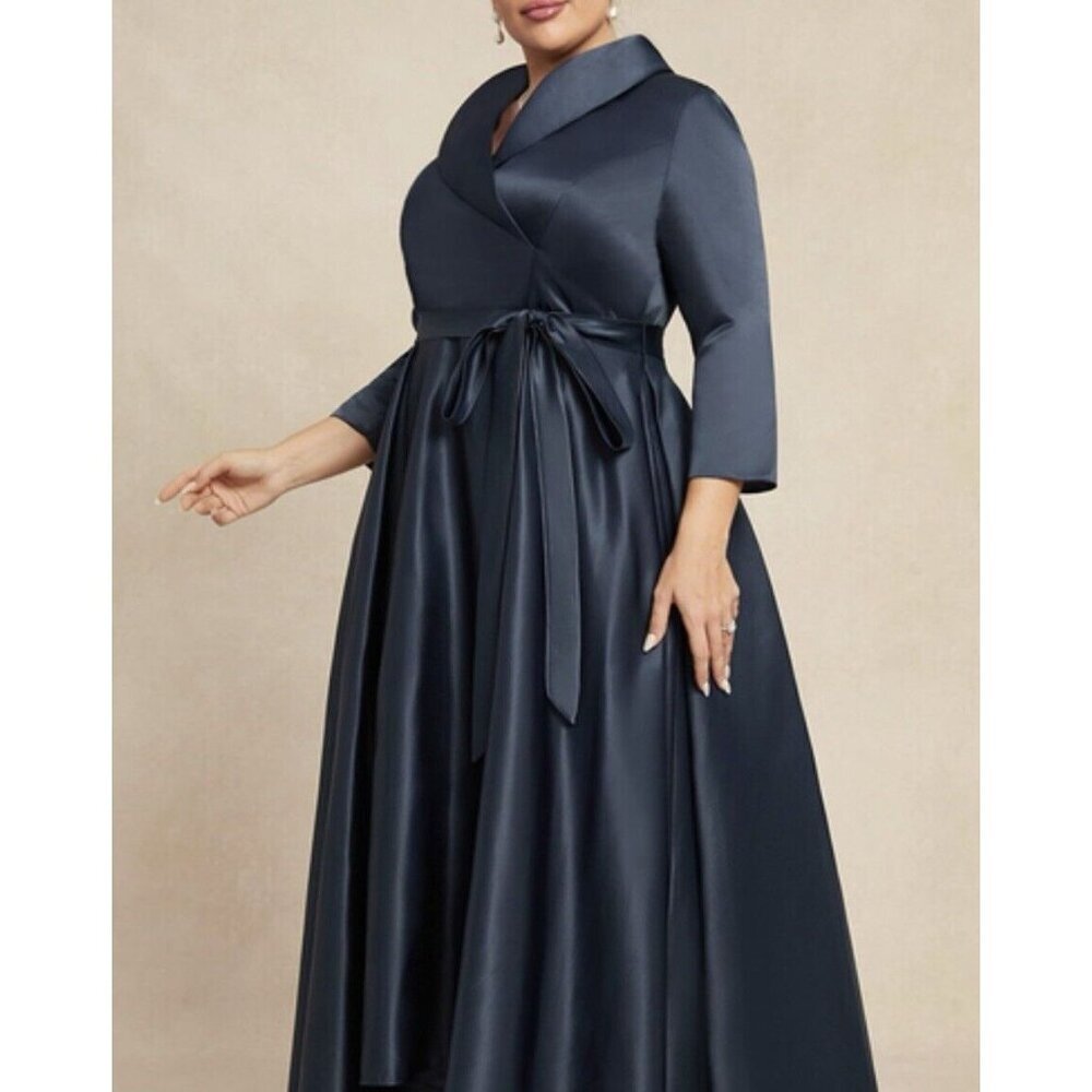 JJs House Dress Size 20 Satin A-line HiLow 3/4 Sleeve. Belt, Pockets, Faux Wrap